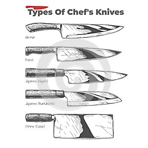Types of kitchen knives photo